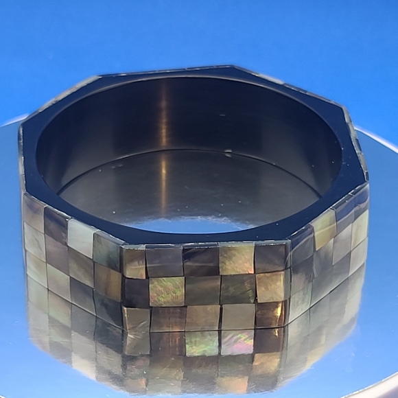 NWT Octagon Black Mother of Pearl Bangle Bracelet - Picture 7 of 12